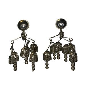 Vintage Chandelier Earrings Silver Tone Metal Bells Clip On Screw Back